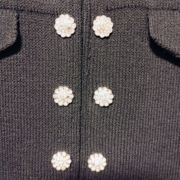 st john evening Elegant Black Collared Jacket With Rhinestone Buttons - Picture 3 of 7